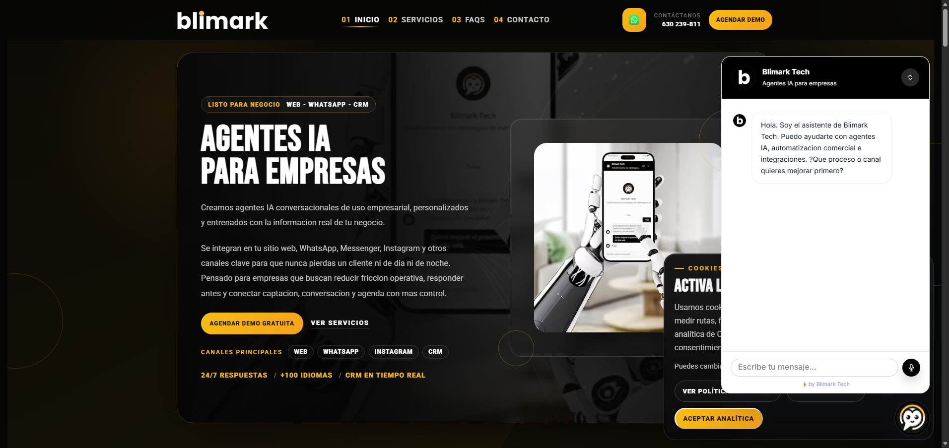 Widget IA expandido en blimark.tech